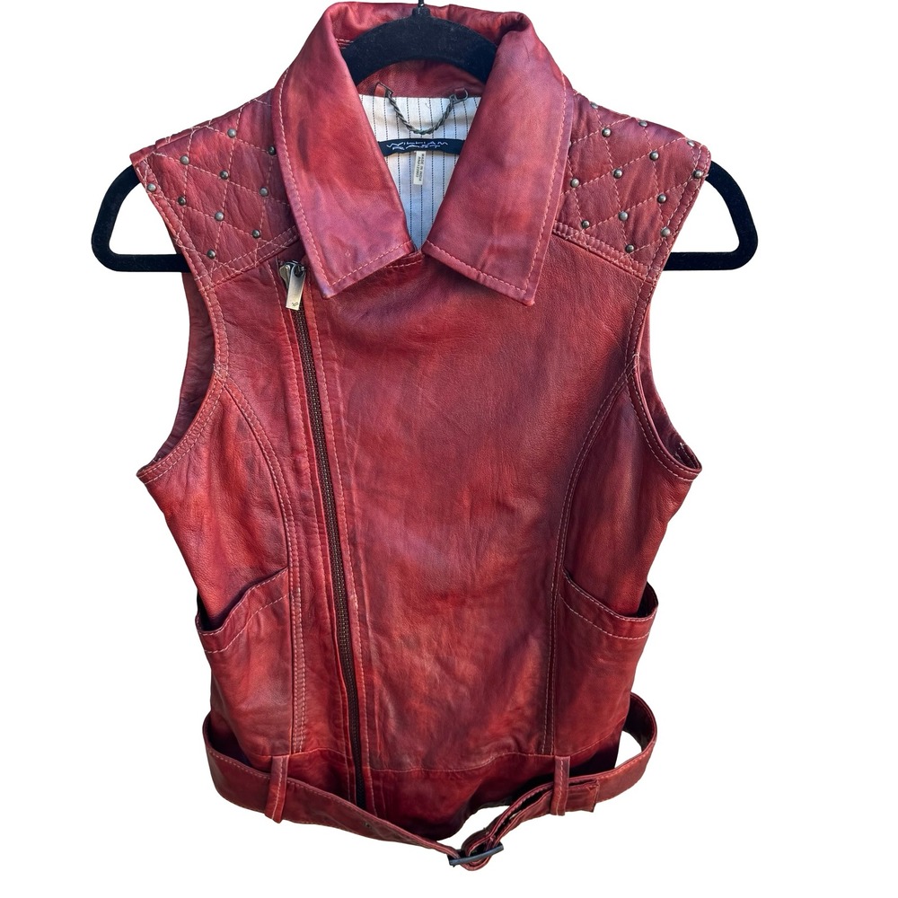 William Rast Y2K Studded Quilted Leather Moto Punk Rocker Biker Edgy Vest Red S